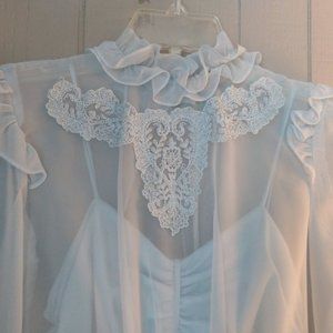 Vintage 2 Piece Spaghetti Strap Maxi Dress with Victorian Blouse Homecoming